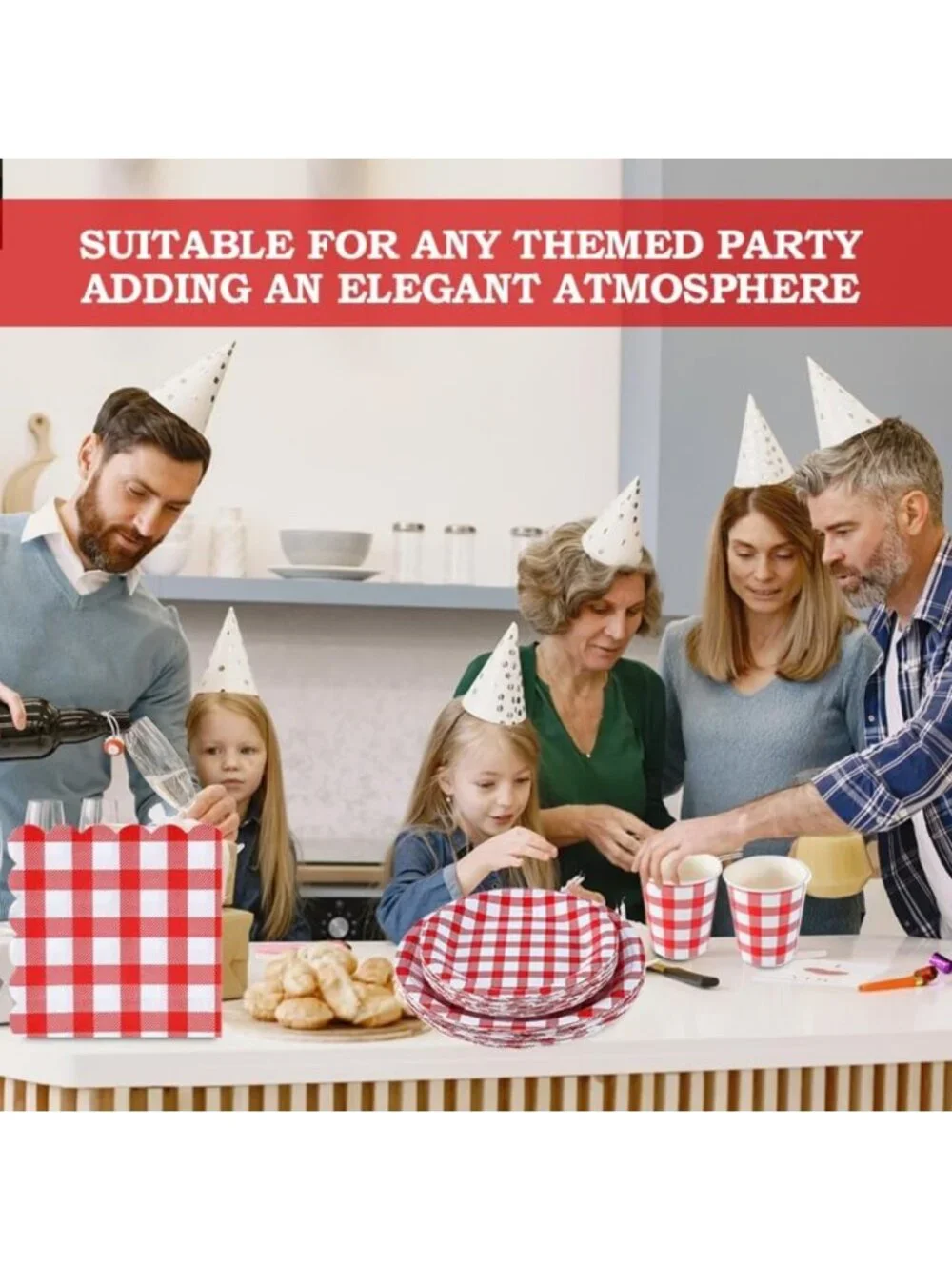 168-Piece Gingham Party Supplies Set for 24 Guests - Disposable Tableware